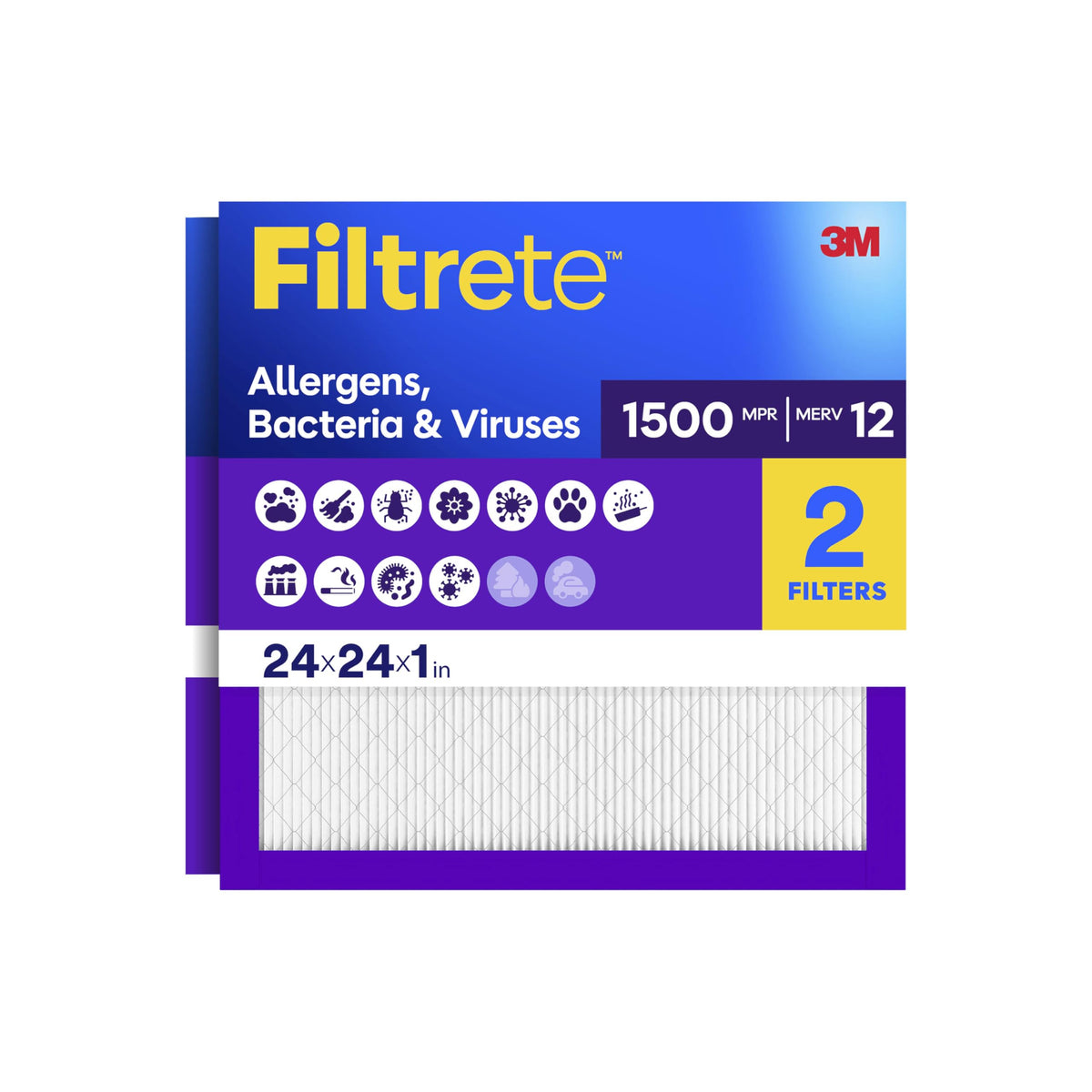 Filtrete front packaging showing size and MPR 1500 benefit