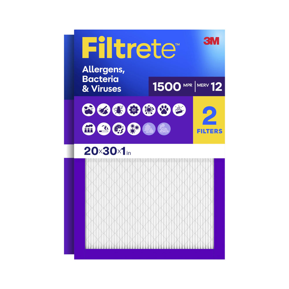 Filtrete empaque frontal 20x30x1 mostrando paquete doble y ventaja de reposición