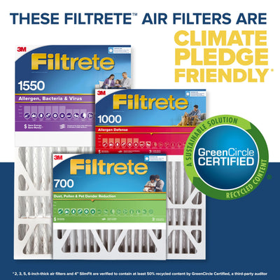 Filtrete vista lateral mostrando grosor 3.75 pulgadas y eficiencia