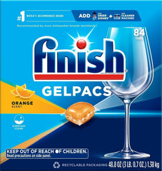 Finish Gelpacs frente del empaque mostrando cantidad y aroma naranja