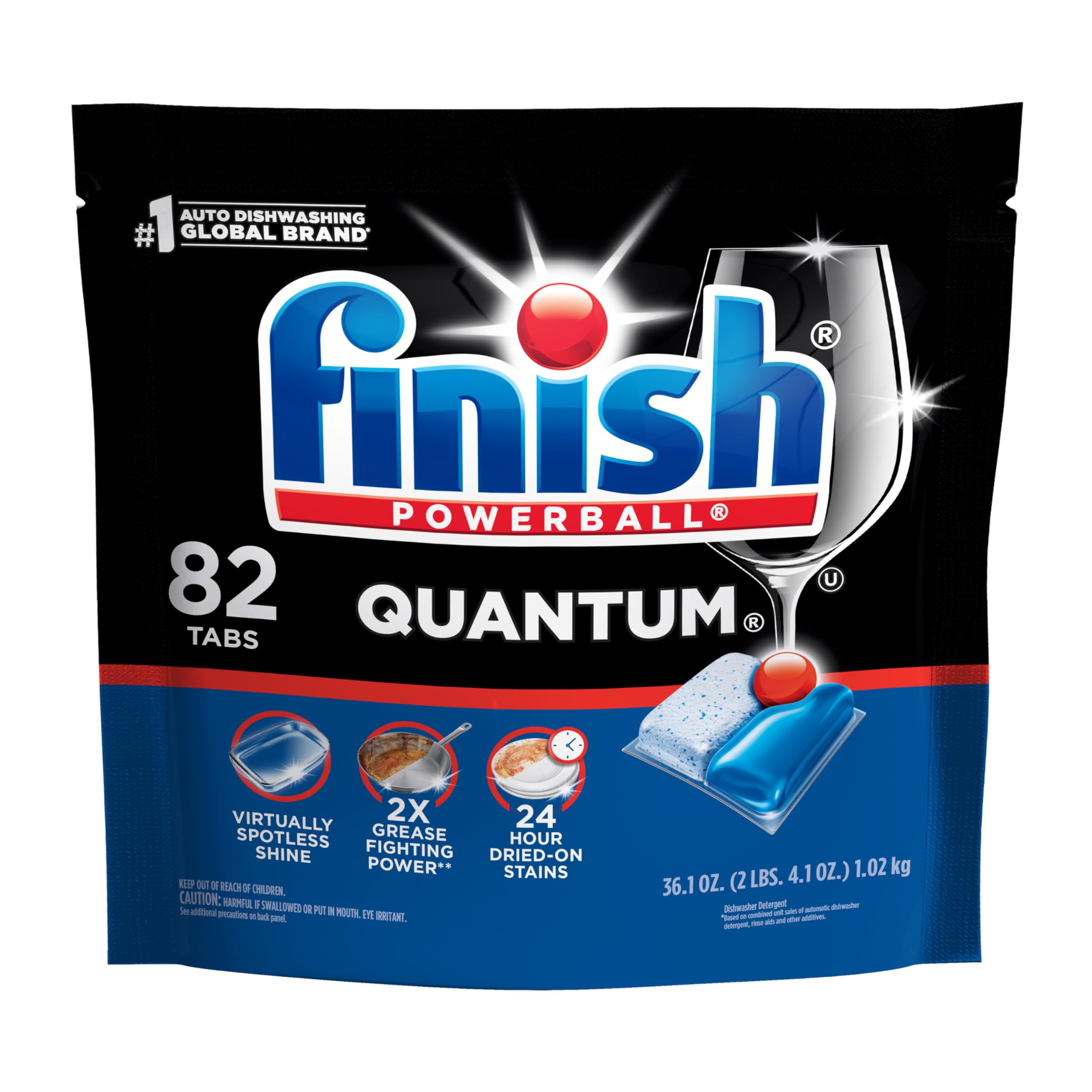 Finish pack beside household items to show 82-count size and scale