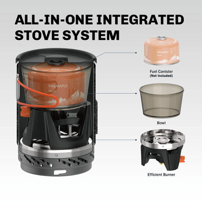 Fire-Maple open 1L pot with burner nested inside for space-saving packing benefit