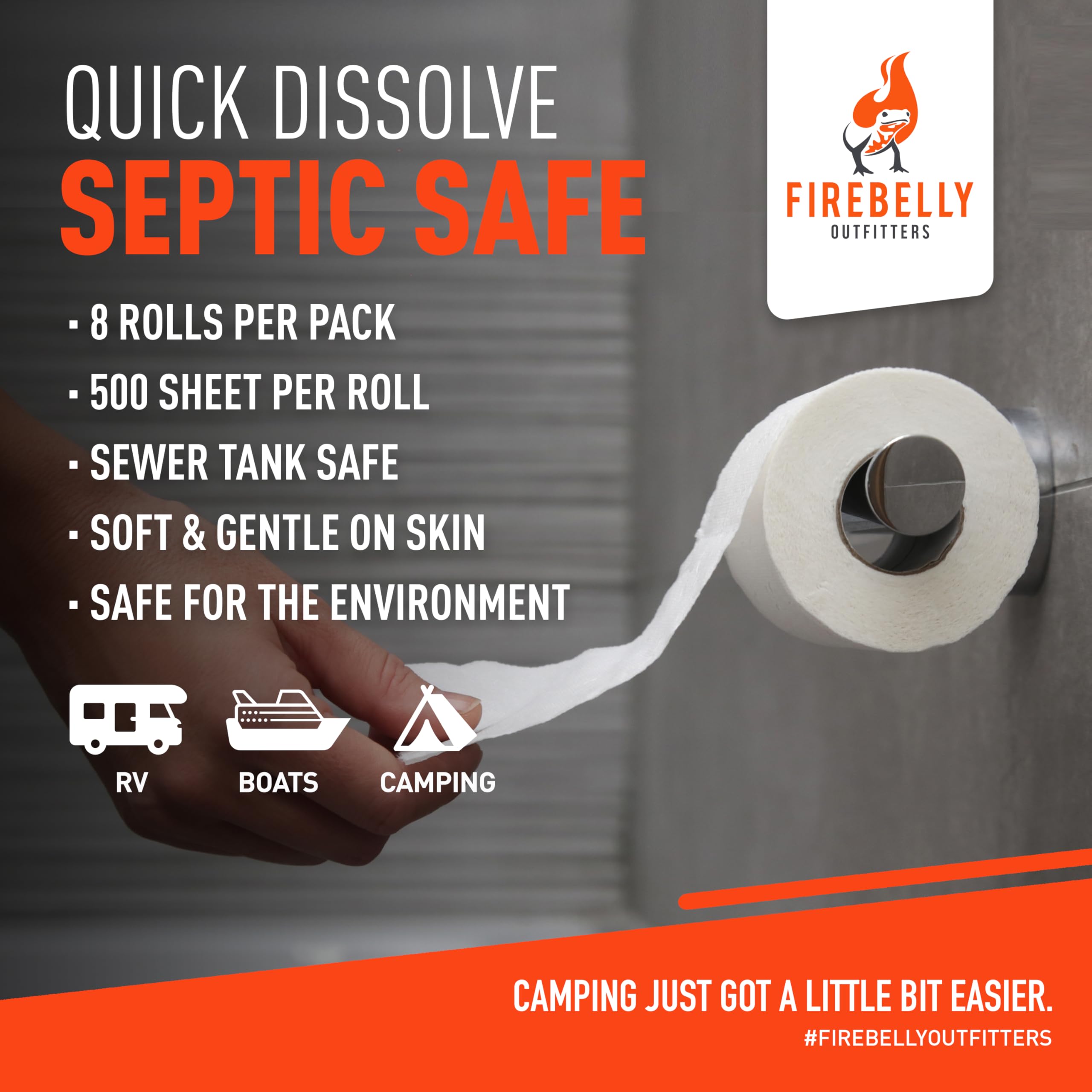 Firebelly Outfitters primer plano del rollo, textura suave que cuida la piel