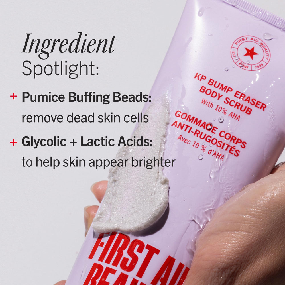 First Aid Beauty product label and ingredients list highlighting AHA concentration and gentle formula