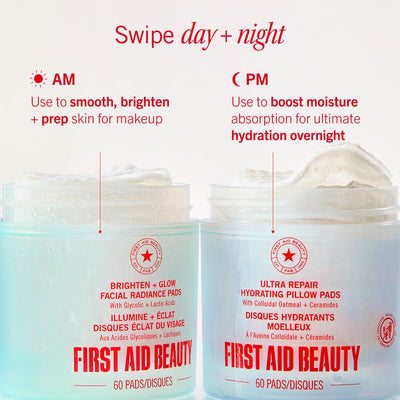 First Aid Beauty envase indicando fórmula sin fragancia y apta para sensibles