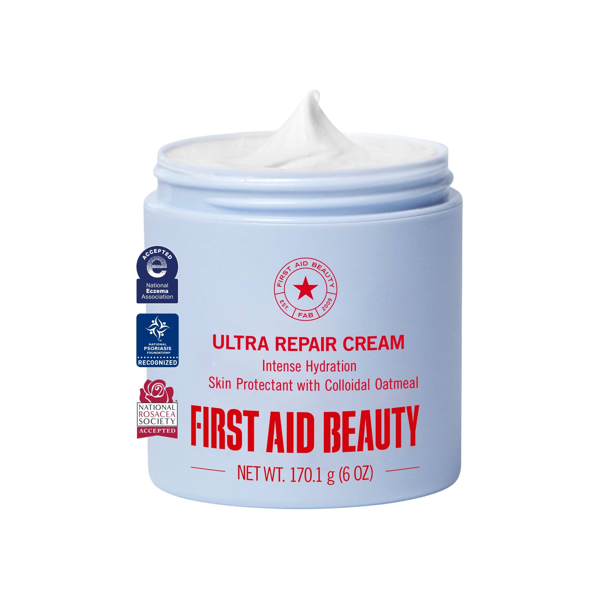 First Aid Beauty envase frontal mostrando 6 oz y beneficio hidratación intensa