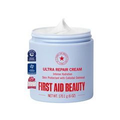 First Aid Beauty envase frontal mostrando 6 oz y beneficio hidratación intensa