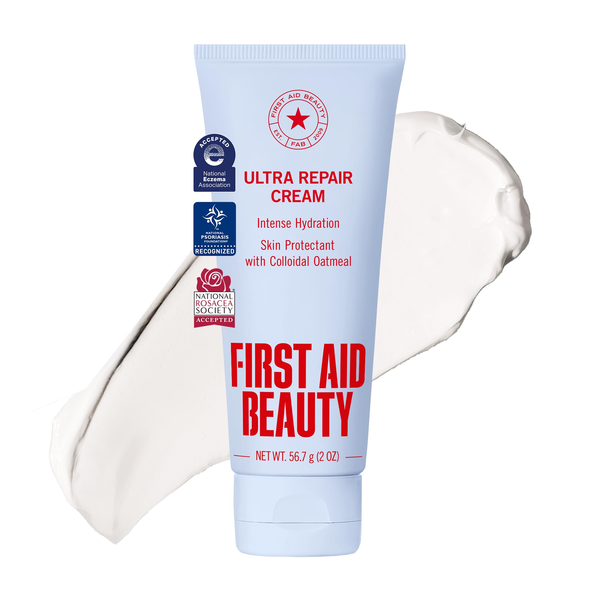 First Aid Beauty frasco frontal mostrando la etiqueta y alivio inmediato