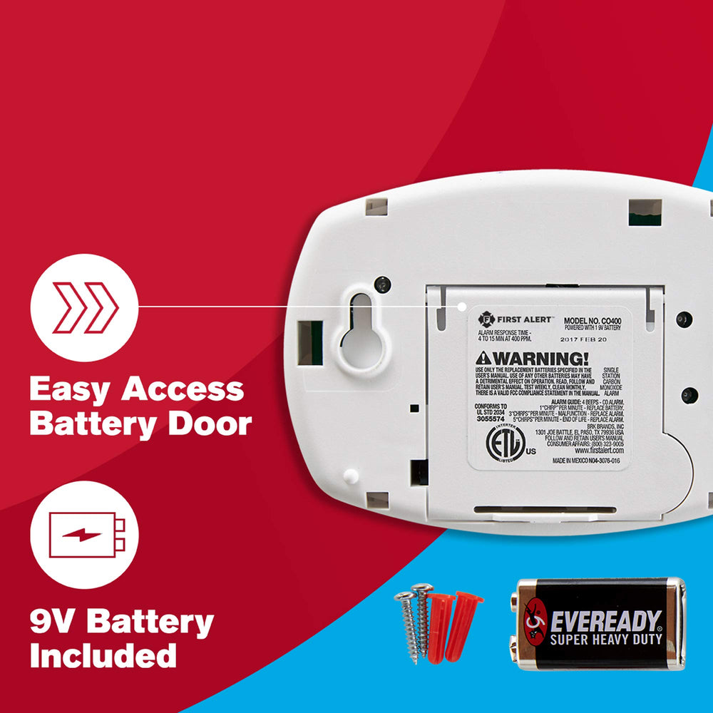 First Alert CO400 close-up on sensor grill highlighting electrochemical detection accuracy