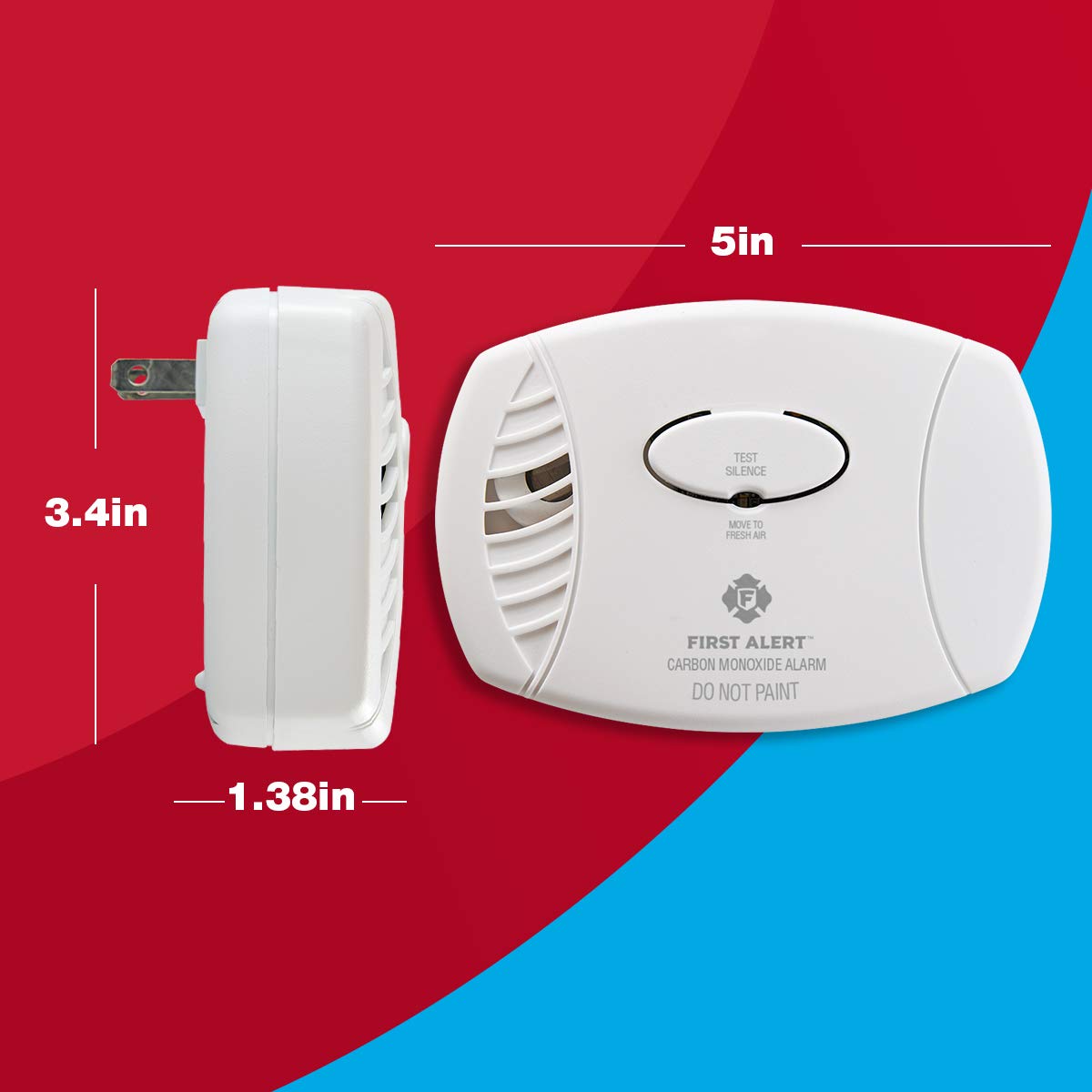 First Alert CO605 beside ruler showing compact dimensions and space-saving benefit