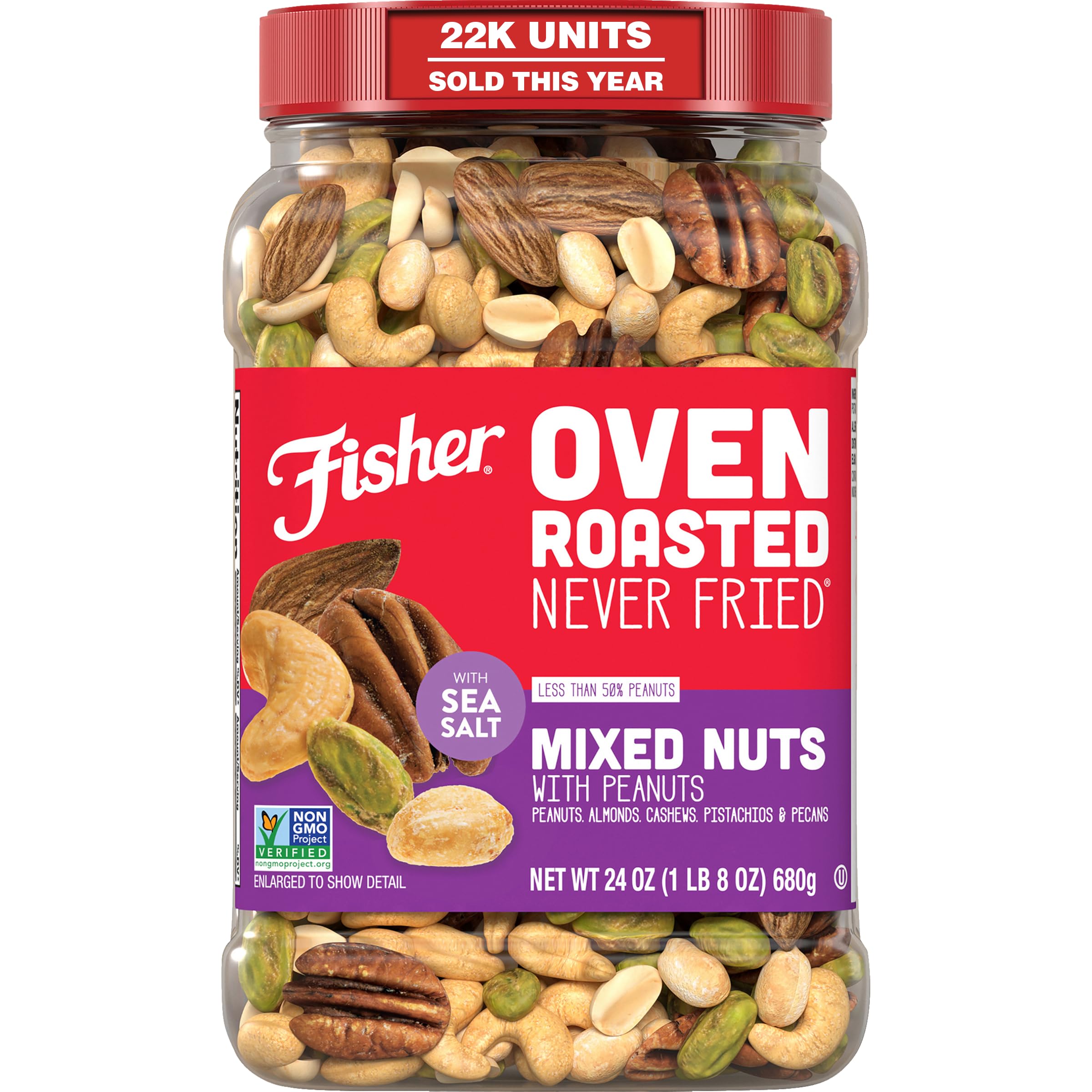 CHEF'S NATURALS Fisher front canister showing label and 24‑ounce size for pantry convenience