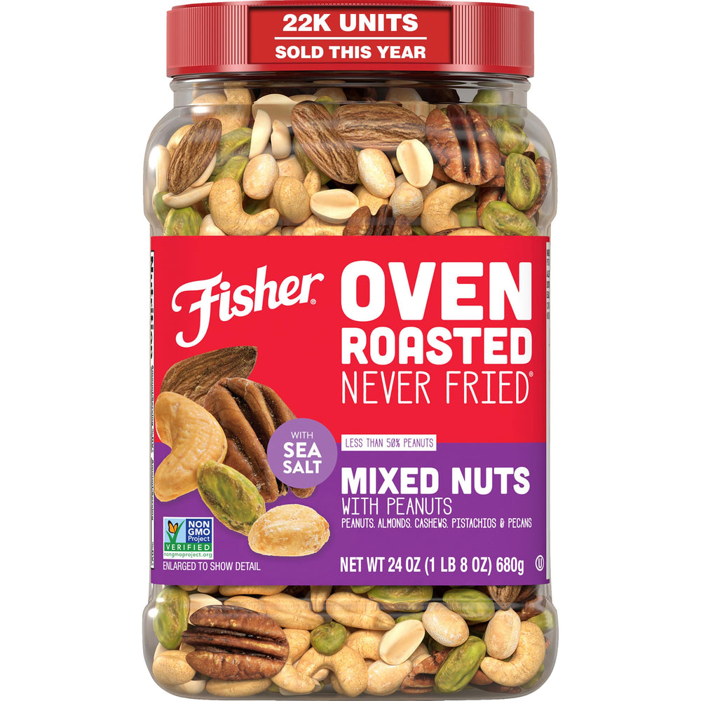CHEF'S NATURALS Fisher front canister showing label and 24‑ounce size for pantry convenience