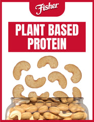 Fisher open canister filled with whole cashews demonstrating ready-to-eat convenience