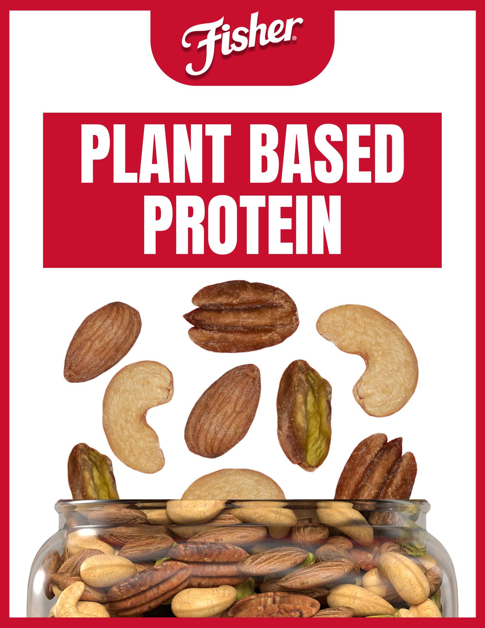 Fisher nuts poured on wooden spoon highlighting ready-to-use portioning benefit