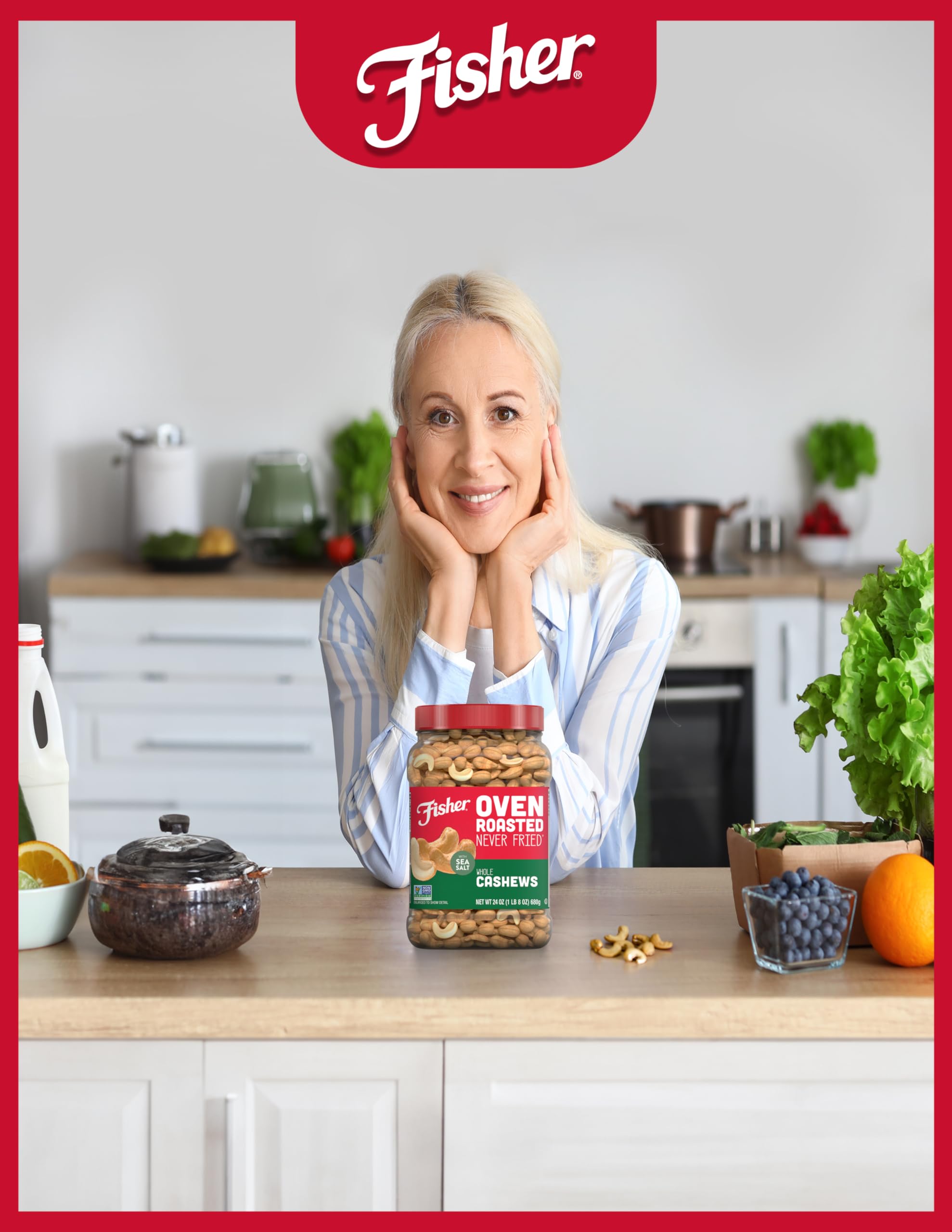 Fisher cashews in a bowl on a party table showcasing snack-ready presentation