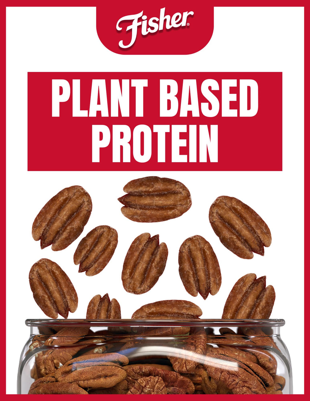 CHEF'S NATURALS Fisher open canister filled with whole pecans ready to serve