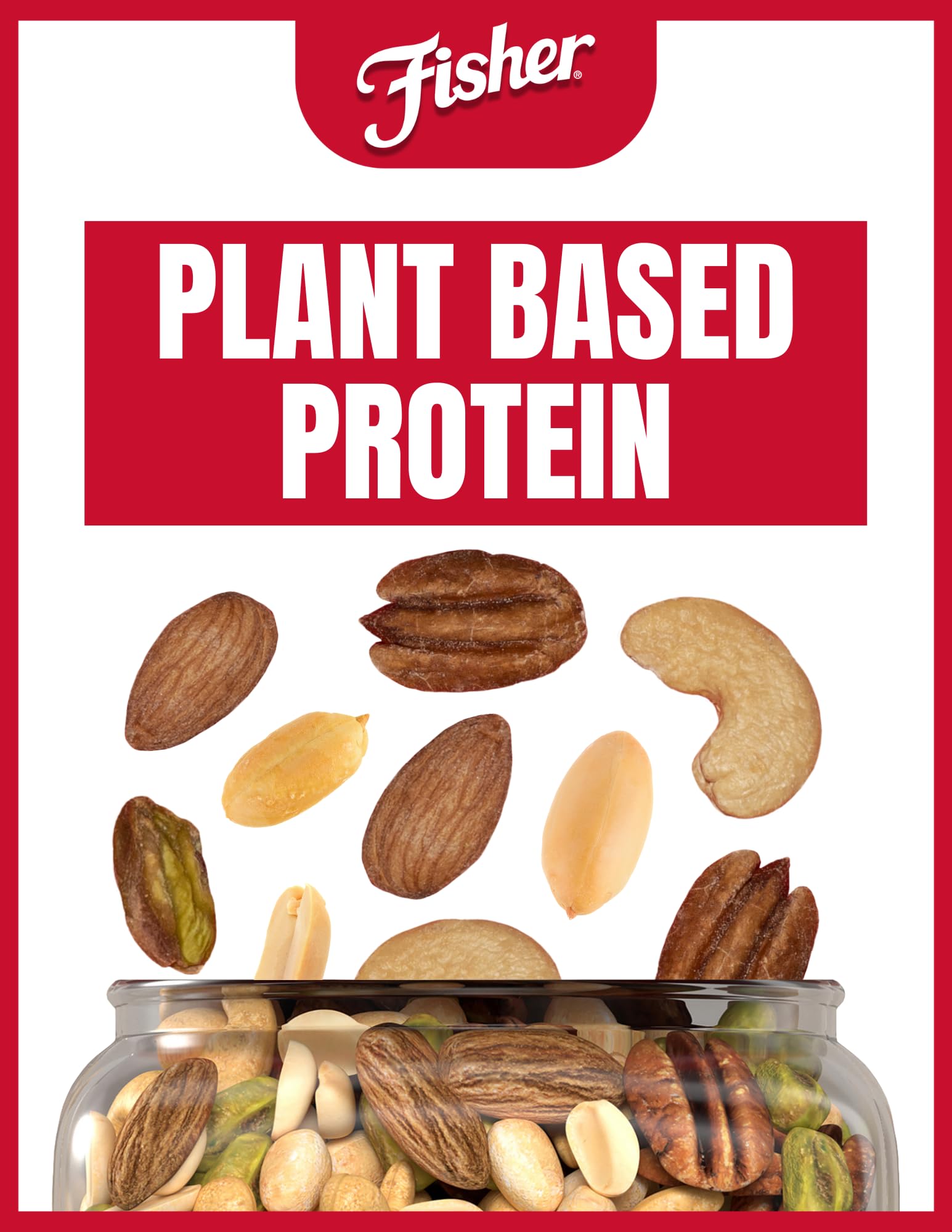 CHEF'S NATURALS Fisher open canister top view showing mixed nuts and ease of access