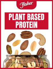 CHEF'S NATURALS Fisher open canister top view showing mixed nuts and ease of access