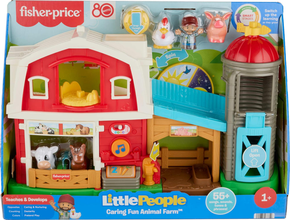 Fisher-Price escena familiar con la granja en sala para inspiración de juego compartido