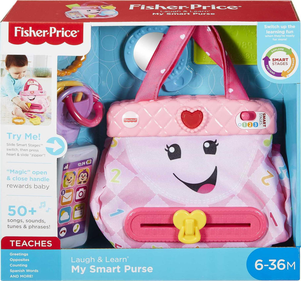 Fisher-Price escena familiar con niño jugando al bolso, promoviendo lenguaje y juego social