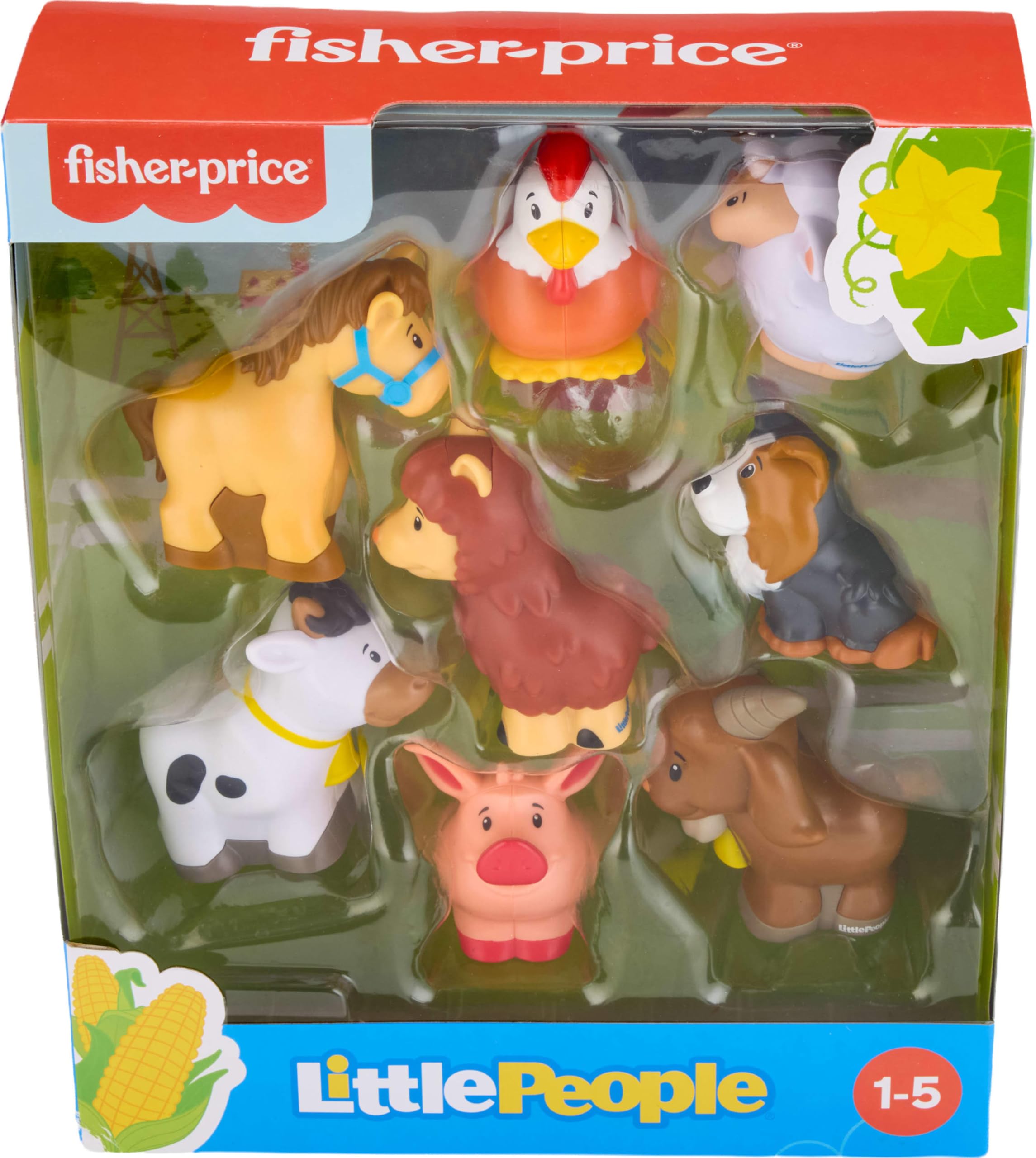 Fisher-Price figuras colocadas junto a un playset ilustrando escenas de juego ampliado