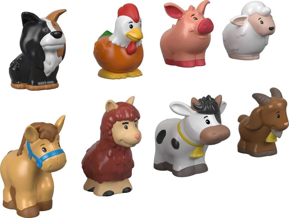 Fisher-Price frente del empaque mostrando las ocho figuras de granja, fácil identificación