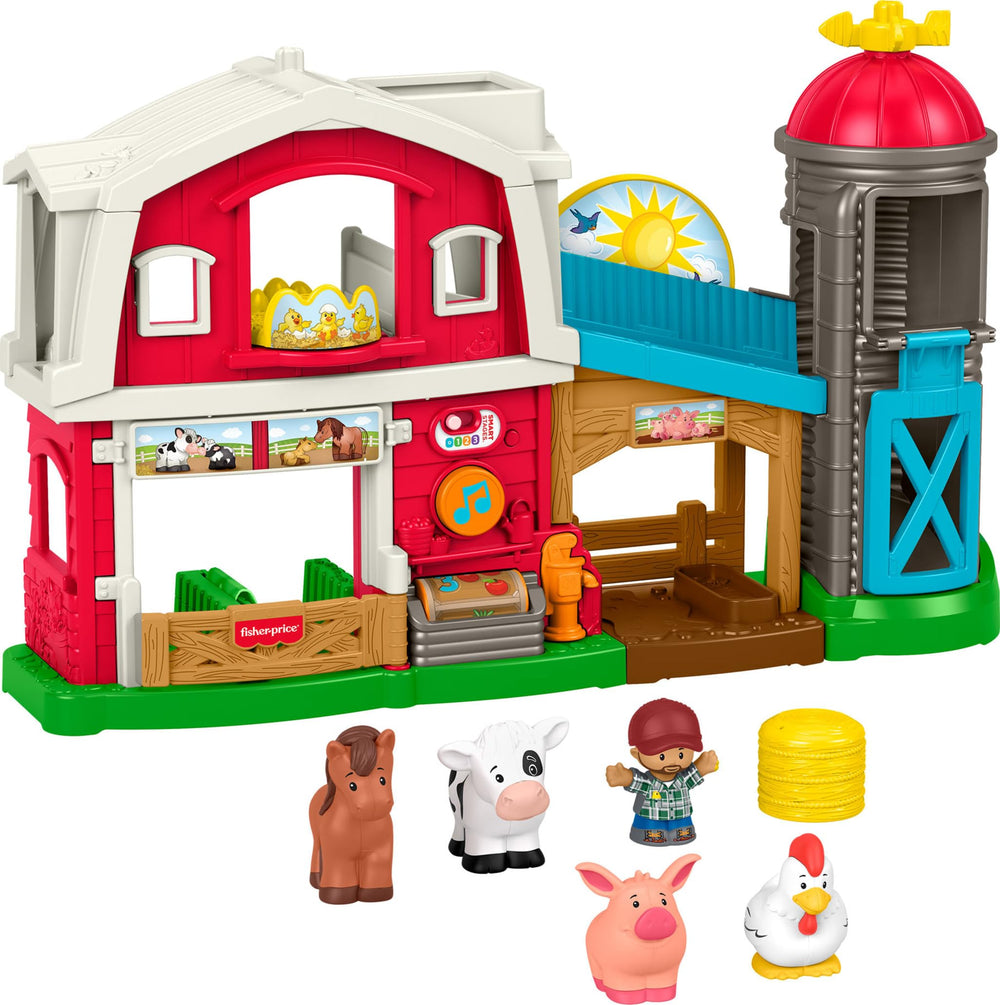 Fisher-Price vista frontal del set de granja interactiva con figuras y silo para juego imaginativo