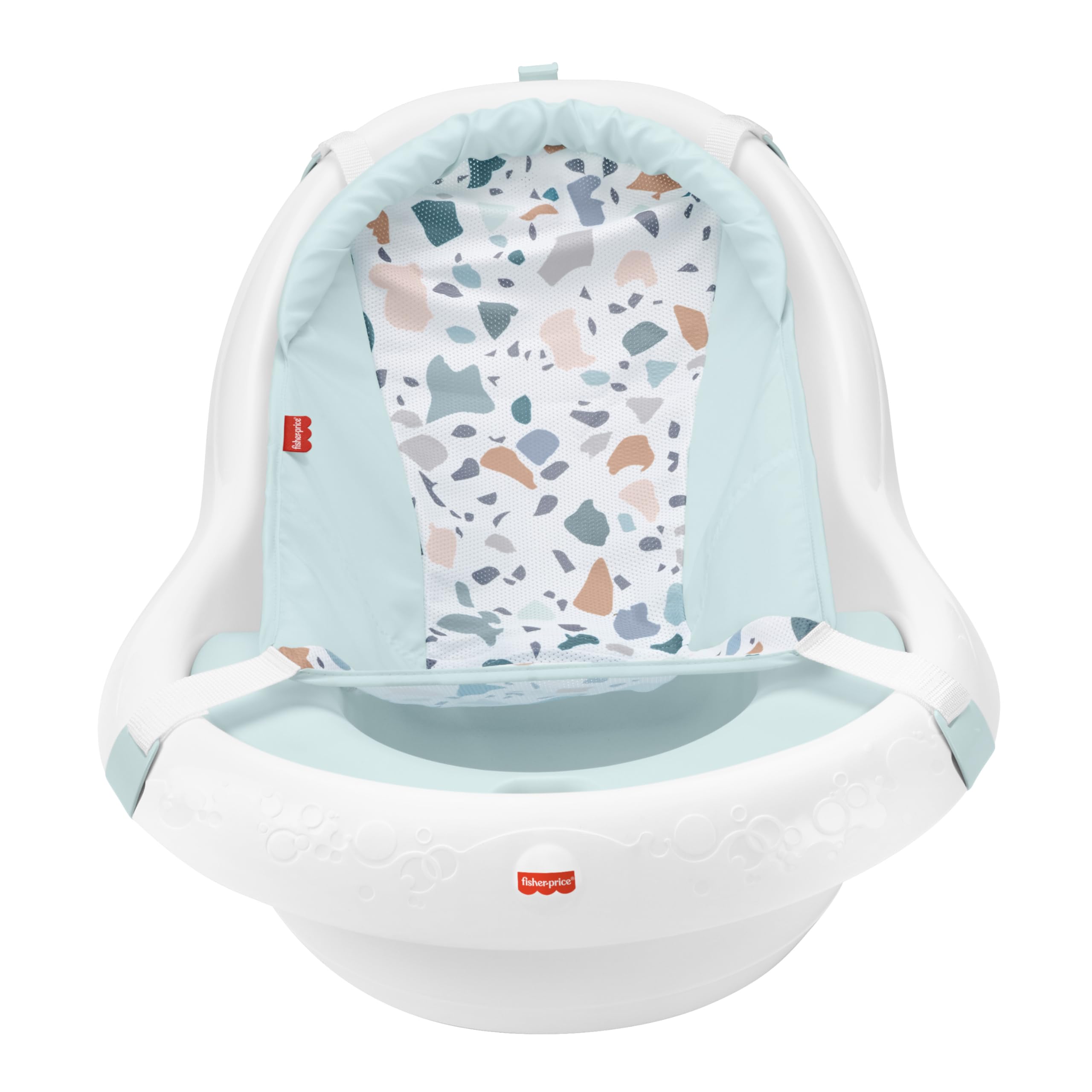 Fisher-Price tub shown in sink with baby demonstrating compact fit