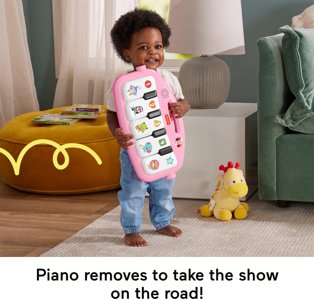 Fisher-Price piano desmontable usado por bebé, facilita juego independiente