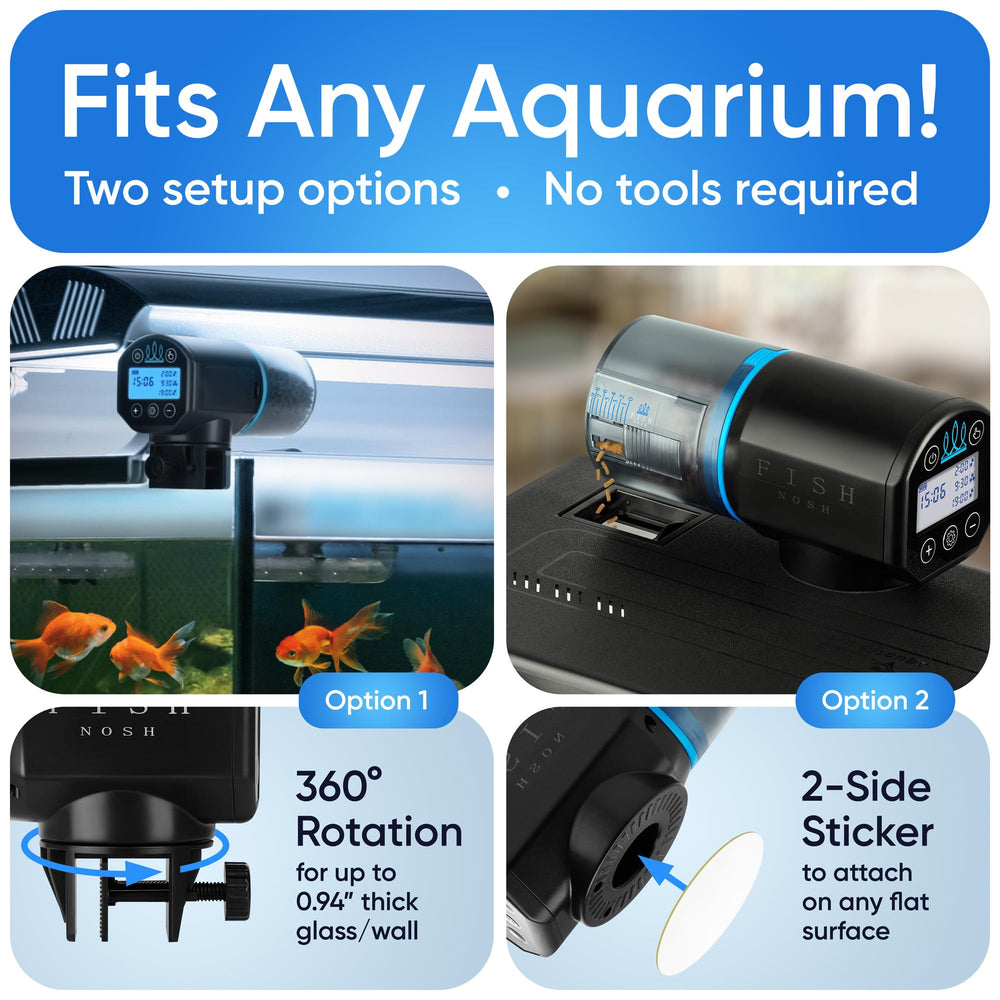 FISHNOSH transparent food window enabling quick level checks and monitoring