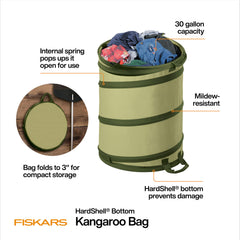 Fiskars base HardShell reforzada vista cercana que evita desgarros al arrastrar