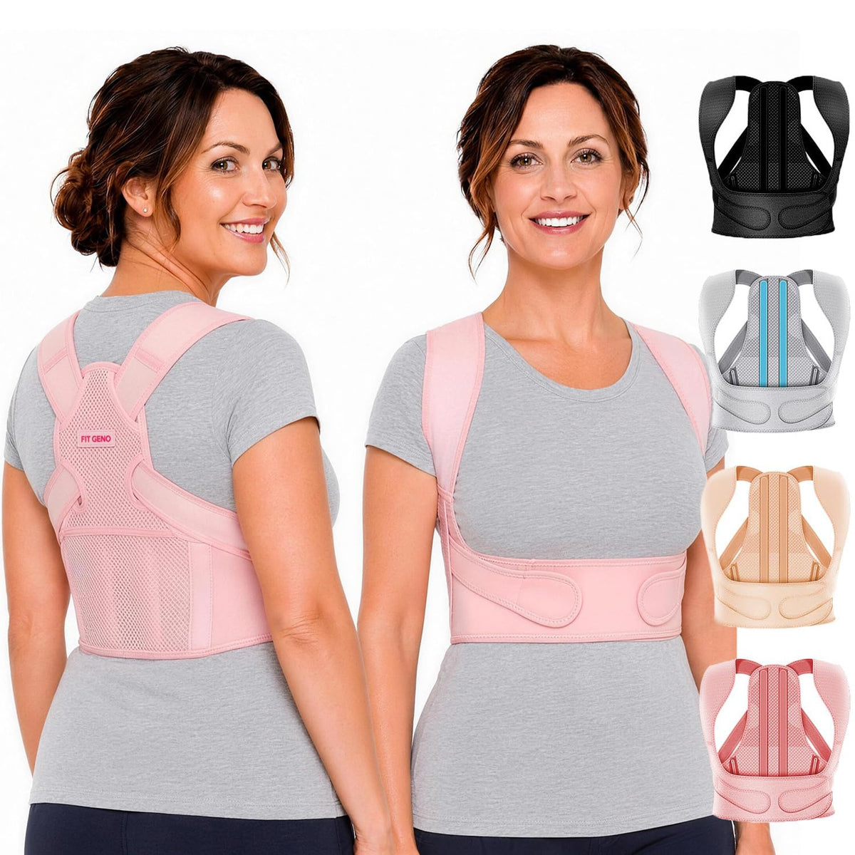Fit Geno front view showing compact brace and clear branding, promotes discreet support