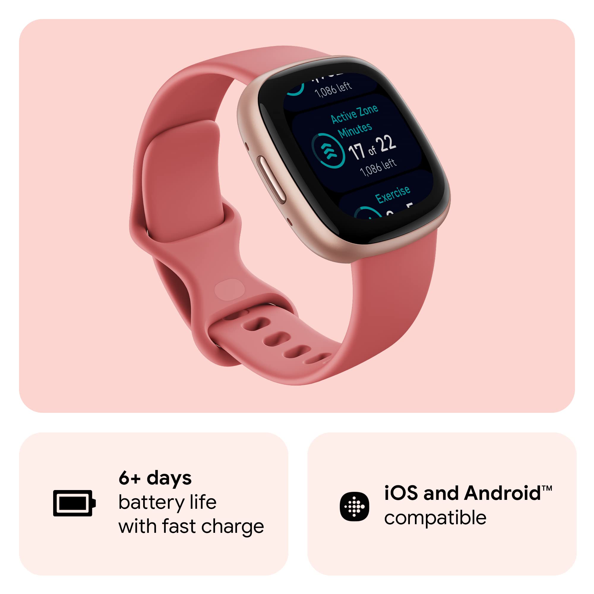 Comparación de tamaño de Fitbit Versa 4 en muñeca para referencia de escala