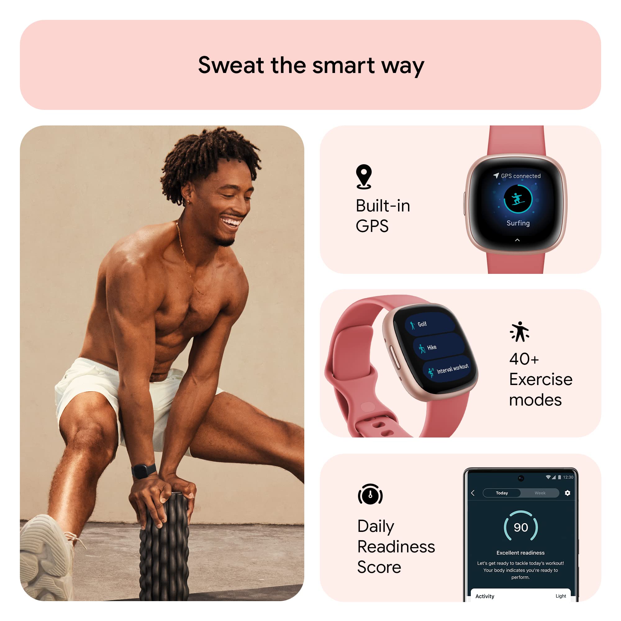 Detalle del bisel Copper Rose de Fitbit con acabado elegante y duradero