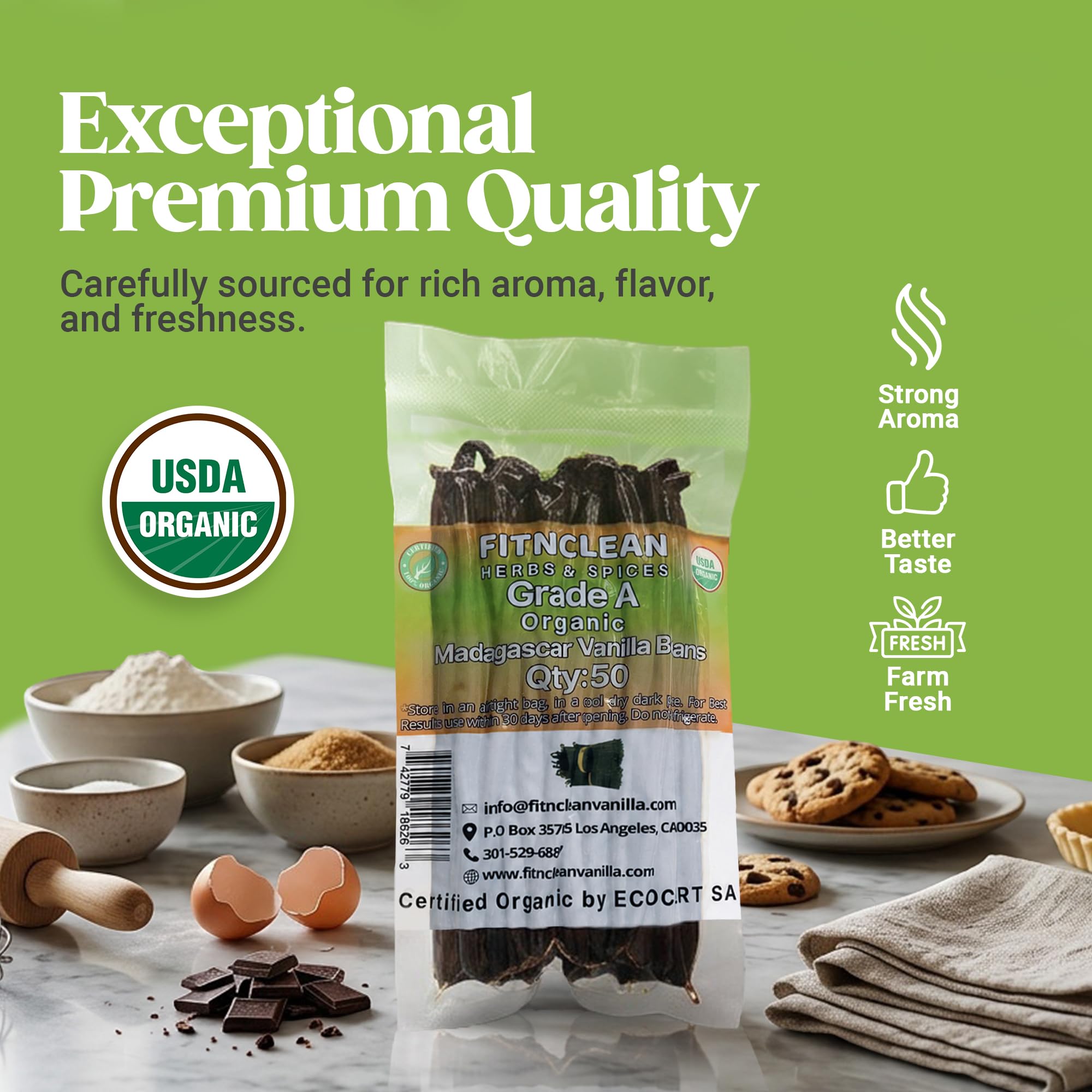 FITNCLEAN vaina usada en postre en cocina, beneficio: sabor gourmet visible
