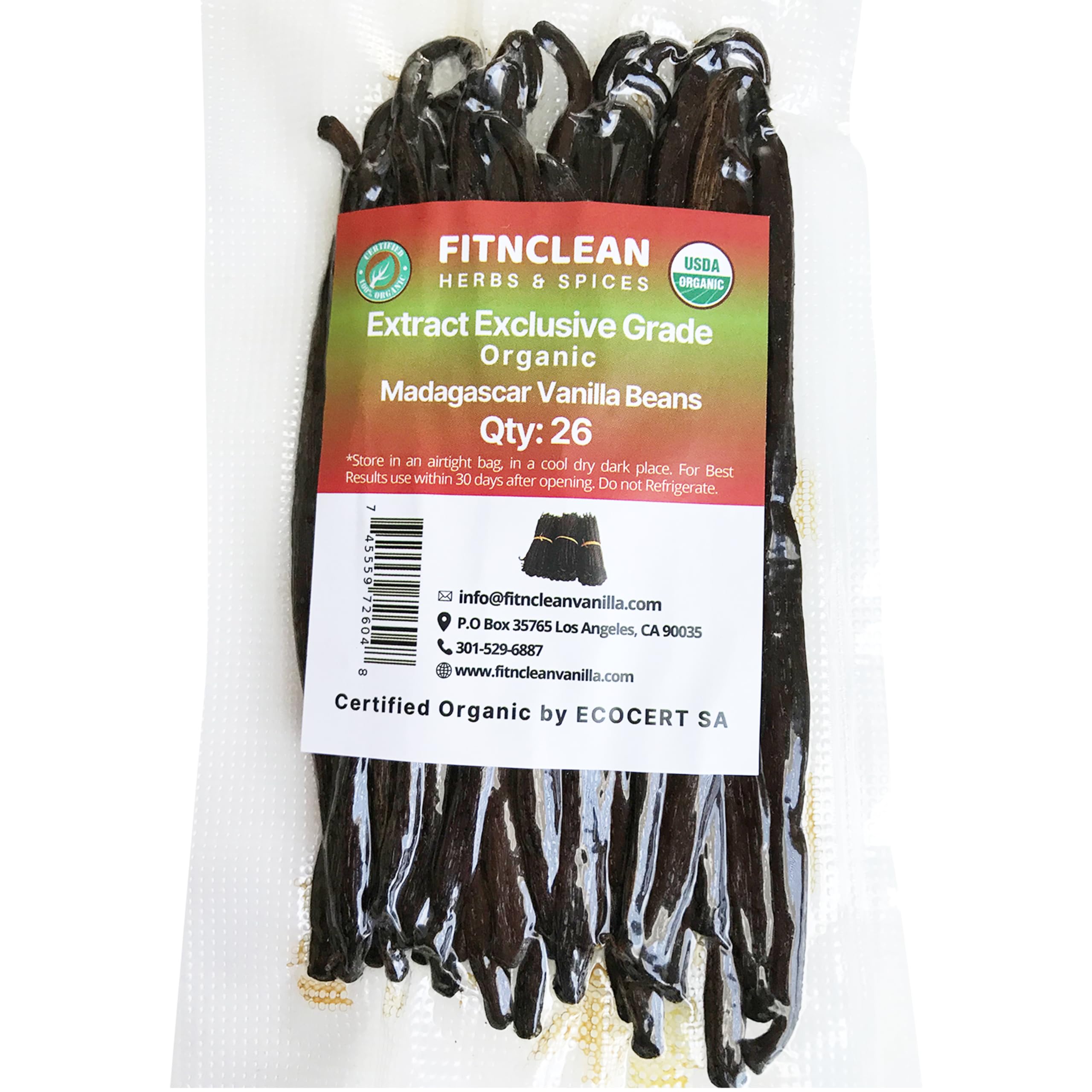 FITNCLEAN VANILLA frente del paquete con 26 vainas orgánicas mostrando cantidad y marca