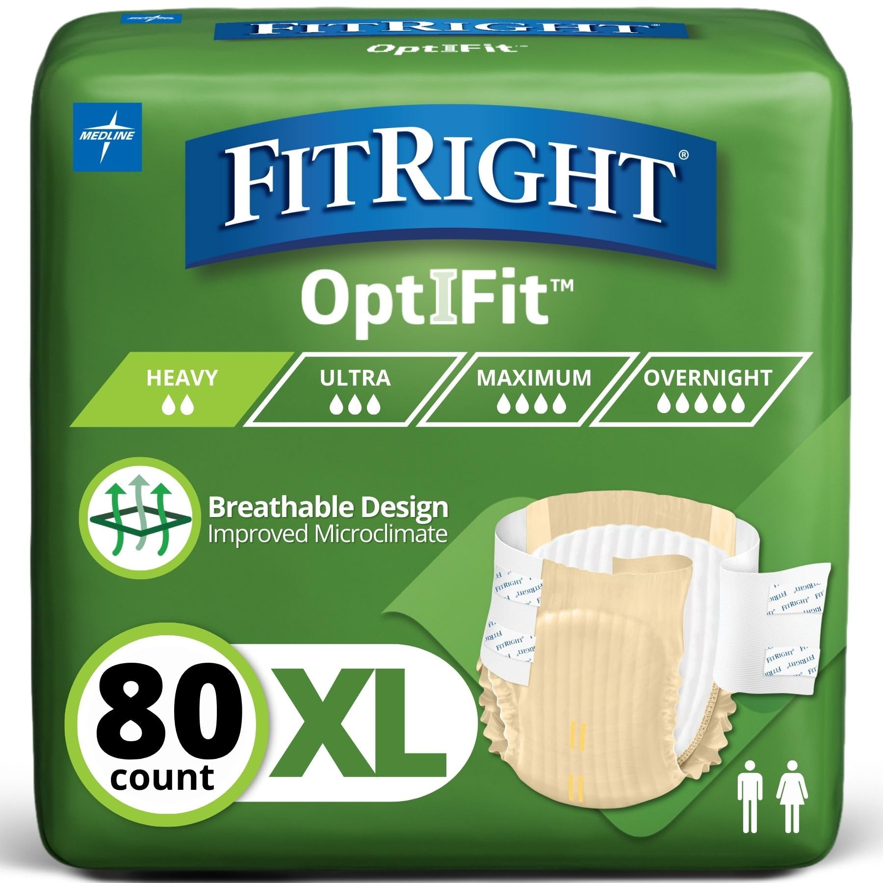 FitRight paquete frontal XL mostrando 80 unidades y ventaja de absorción