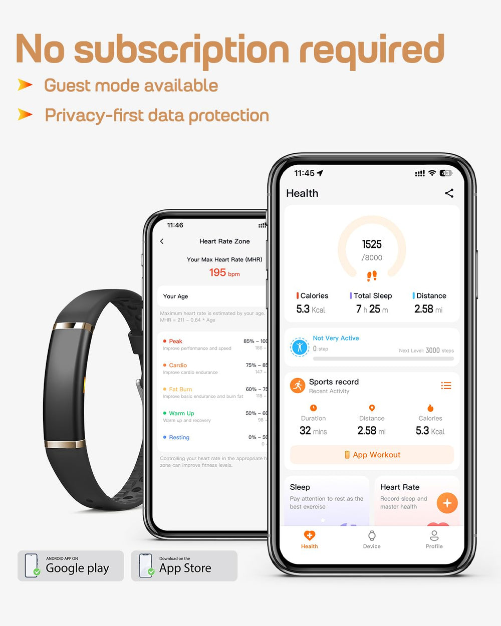 FITVII app en teléfono sincronizada con la pulsera mostrando estadísticas