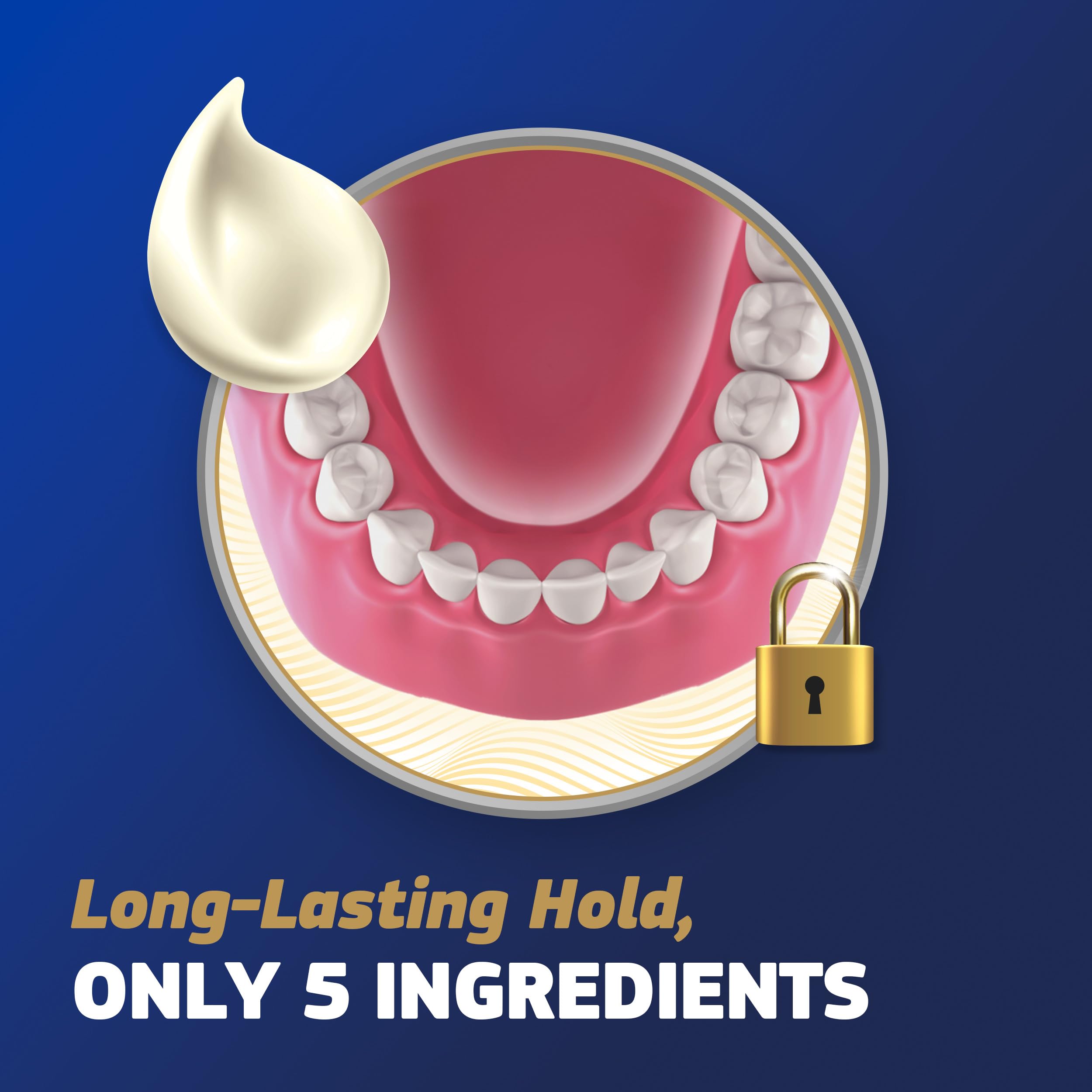 Fixodent textura del adhesivo en primer plano para sensación natural