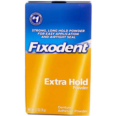 Fixodent frente del empaque mostrando las tres botellas y beneficio de suministro prolongado