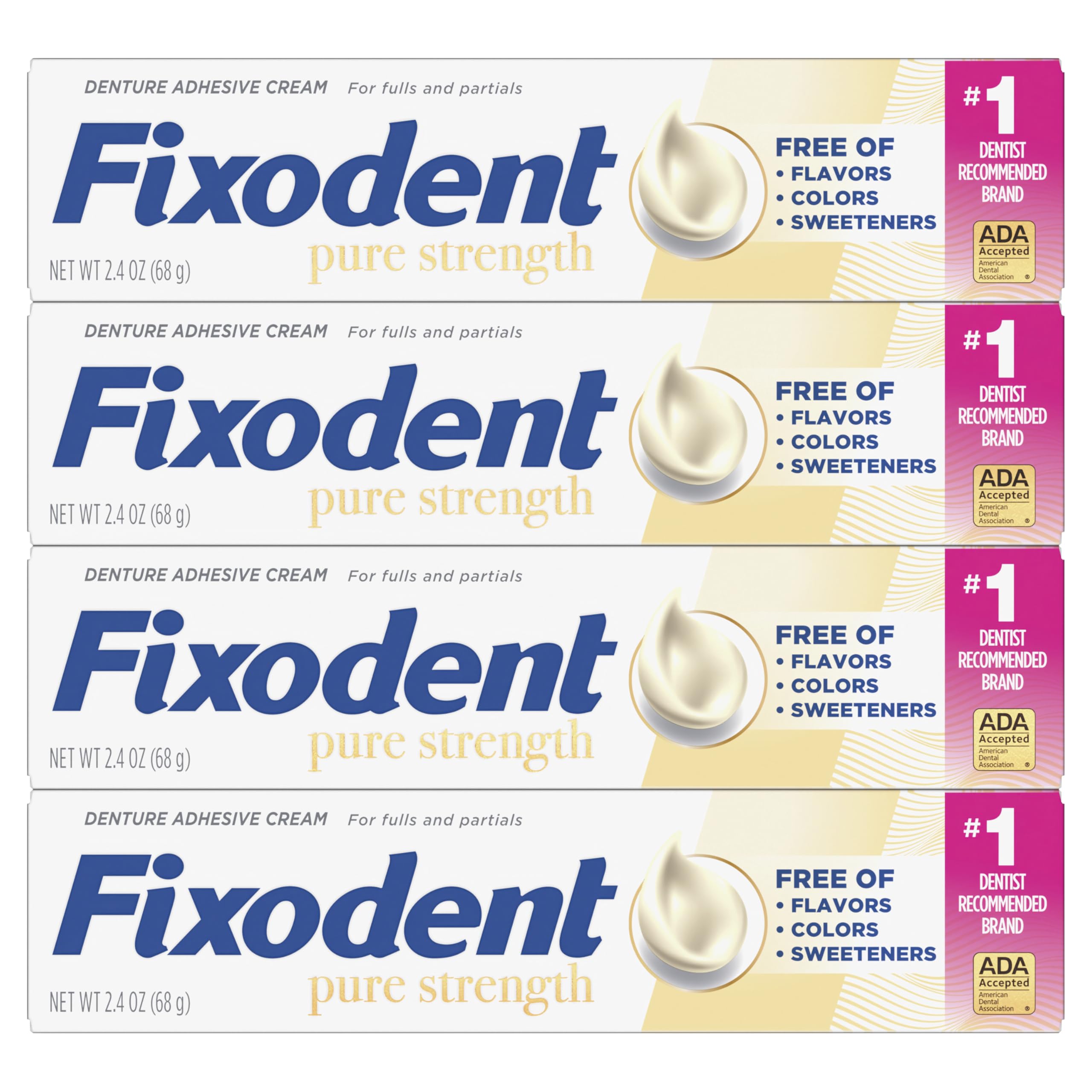 Fixodent cremoso aplicado en dentadura mostrando fácil uso