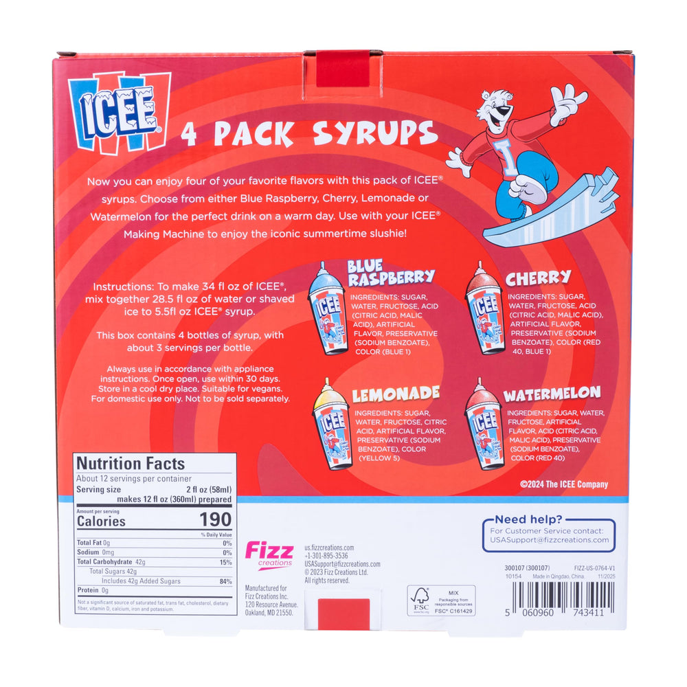 Fizz Creations ICEE botella junto a una regla para comparar tamaño y porciones