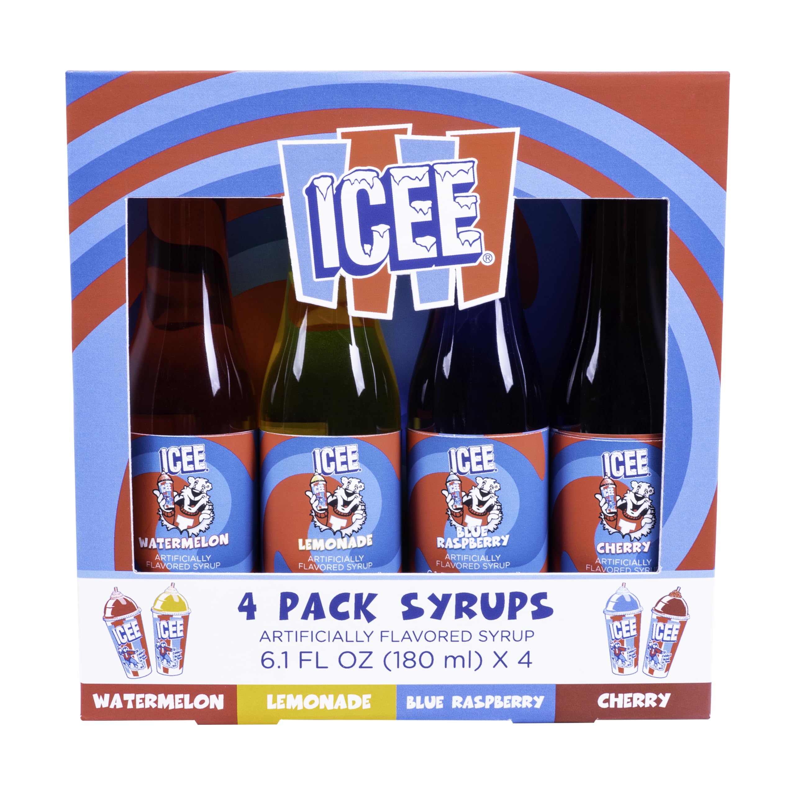 Fizz Creations ICEE frontal del pack mostrando cuatro sabores, ideal para fiestas