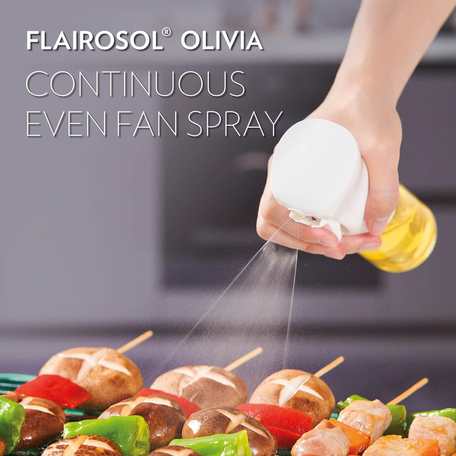 FLAIROSOL nube de niebla fina cubriendo ensalada para control de aceite