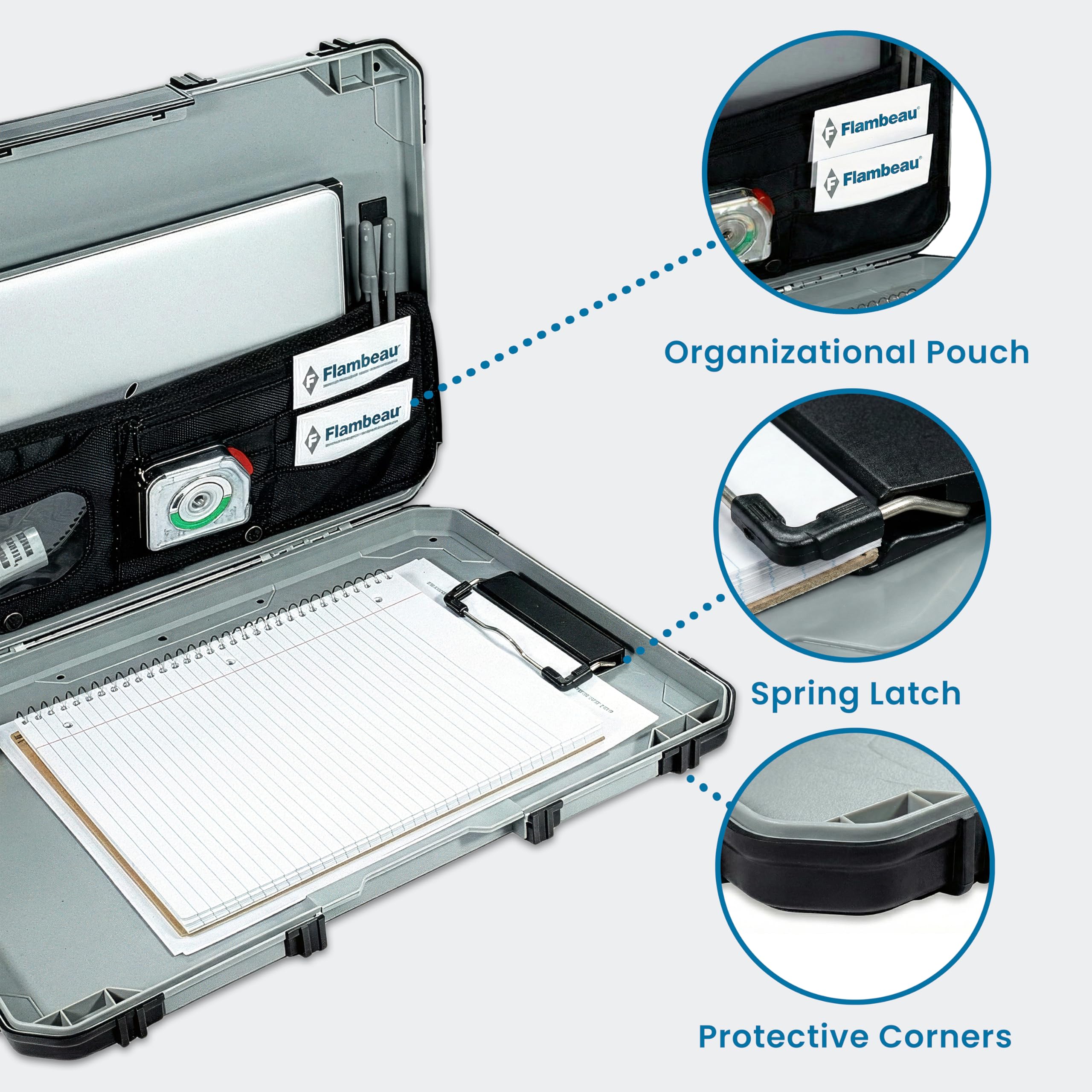 Flambeau clipboard open storage compartment demonstrating secure document storage