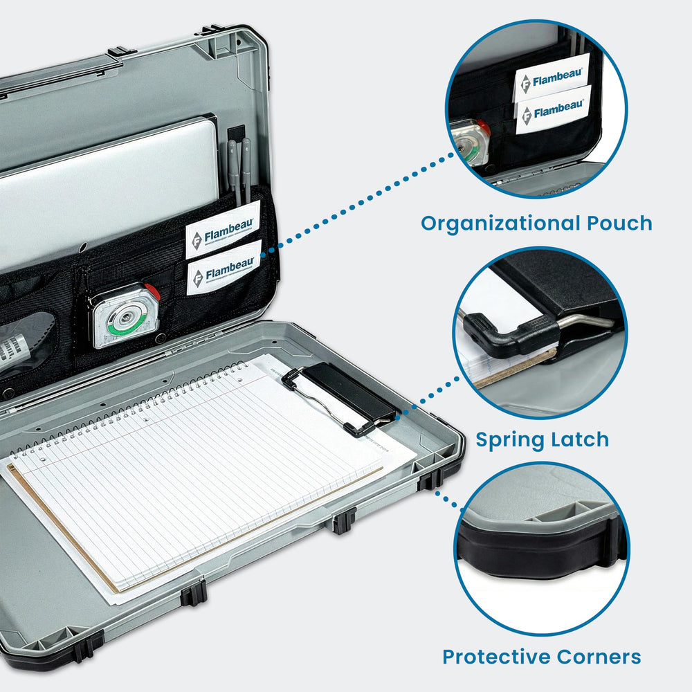 Flambeau clipboard open storage compartment demonstrating secure document storage