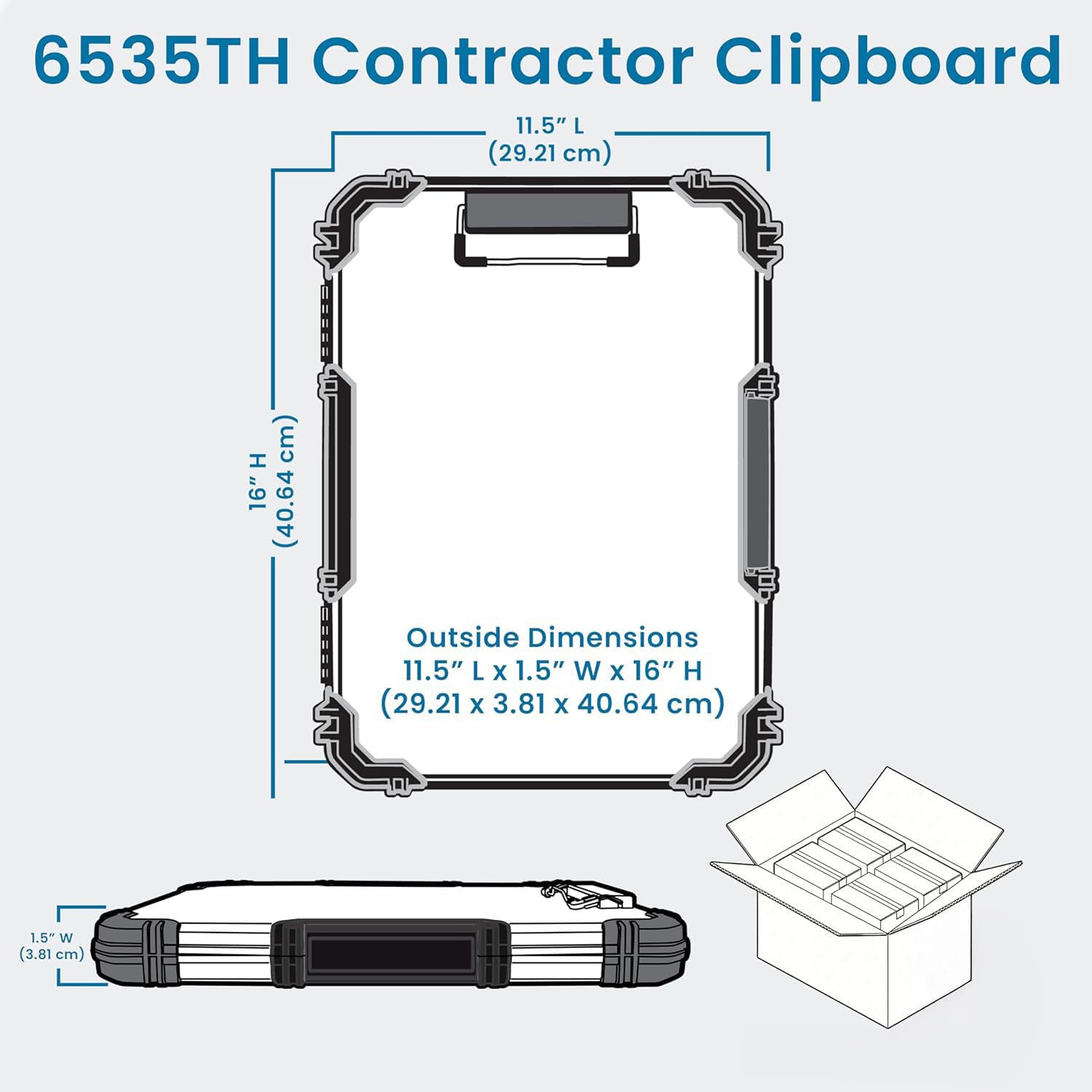 Flambeau clipboard size comparison against a notebook showing portable scale