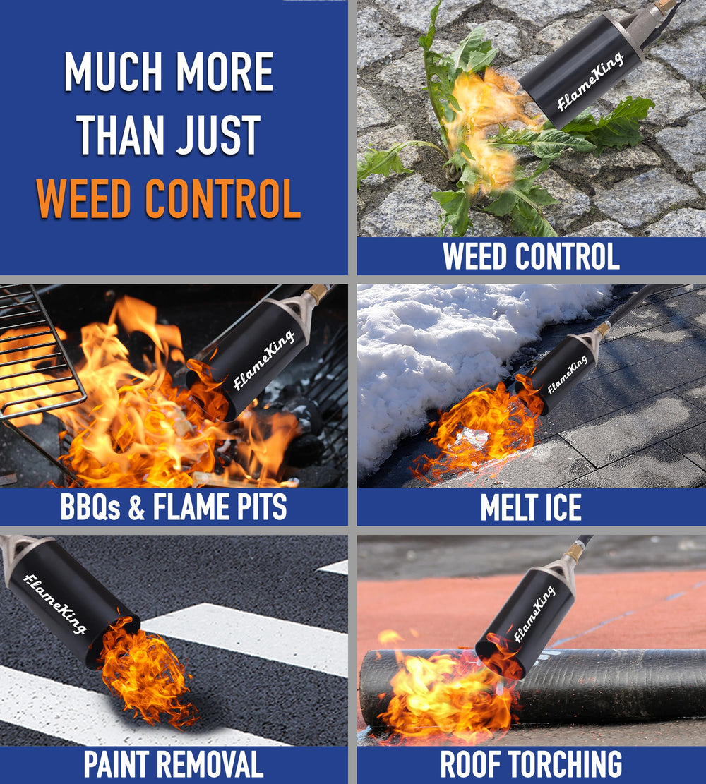 Flame King handle and piezo ignitor close-up showing ergonomic grip for safety