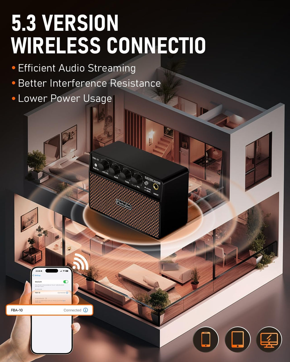 Flatsons amplificador en uso doméstico para práctica silenciosa y acompañamiento