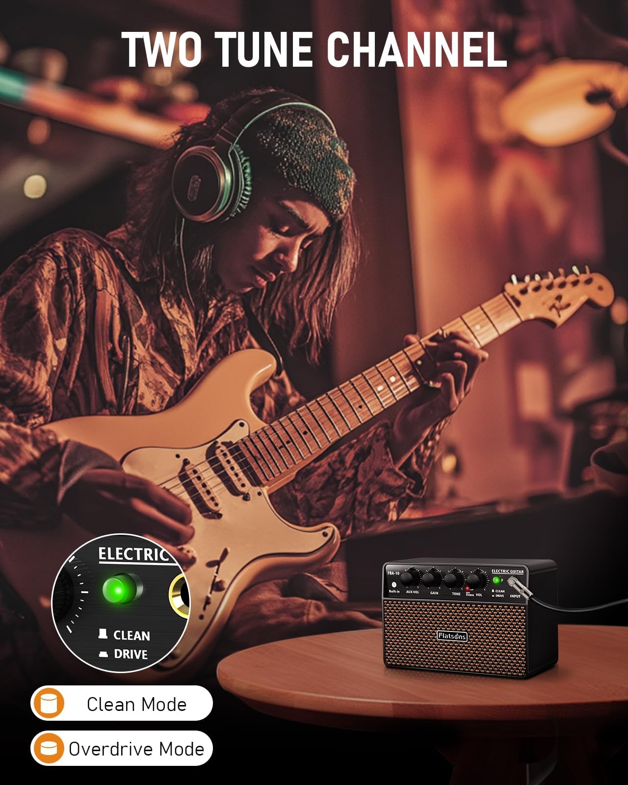 Flatsons vista lateral con jack auxiliar y salida de auriculares útil para práctica